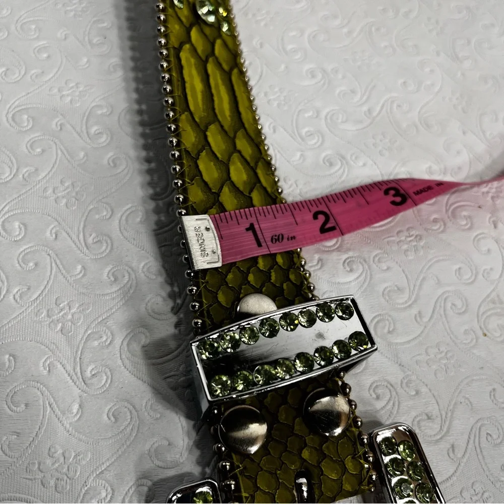 Genuine Leather Rhinestone Belt Western Cowgirl Green Sparkly Bling Belt Small M